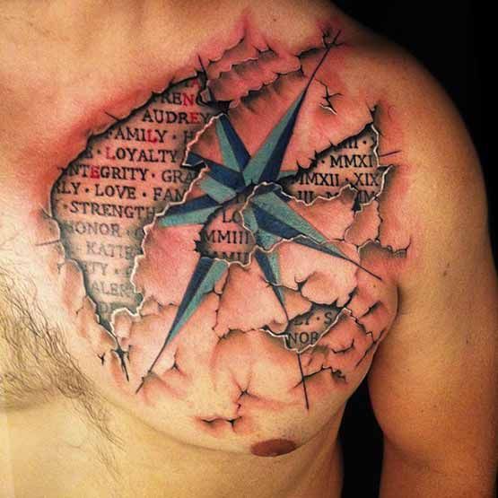 Map tattoo on chest