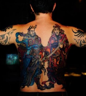 Men full back asian tattoo