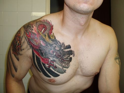 Men red dragon tattoo