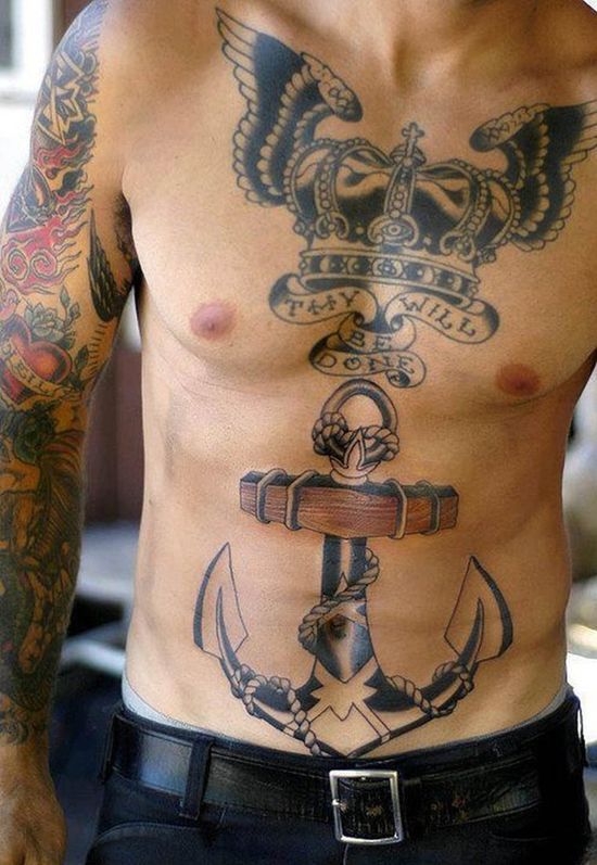 Men’s anchor and military style tattoos