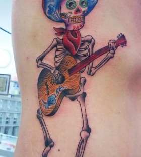 Mexico skull guitar tattoo