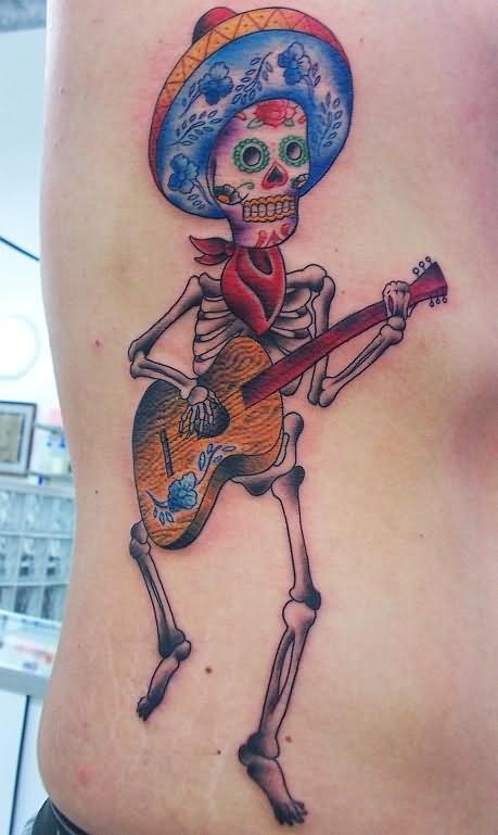 Mexico skull guitar tattoo