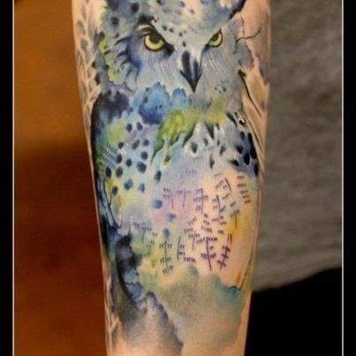 Owl watercolor painting tattoo