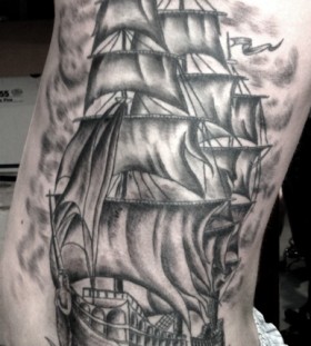 Plack pirates ship tattoo