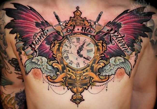 Realisti clock tattoo on chest