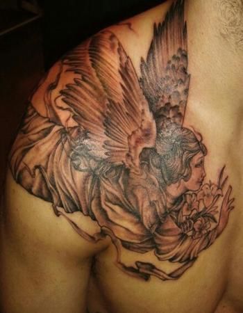 Red angel wings tattoo