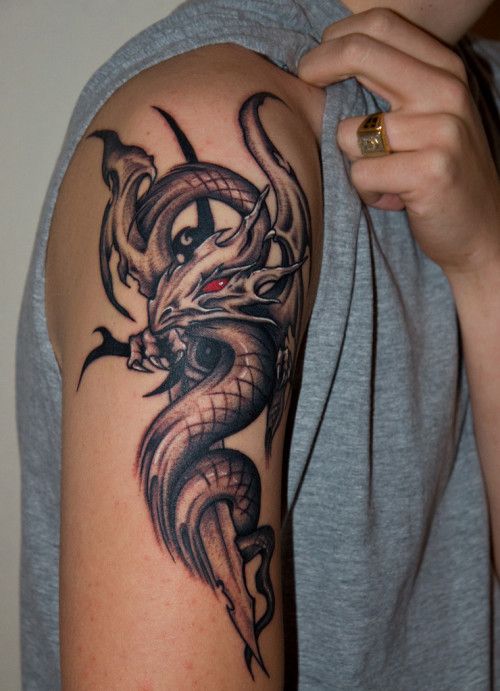 Red eyes dragon tattoo