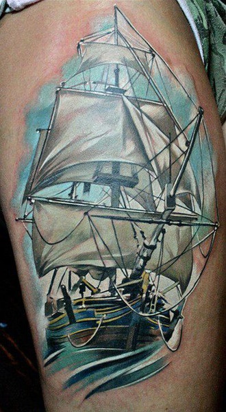 Simple blue ship tattoo