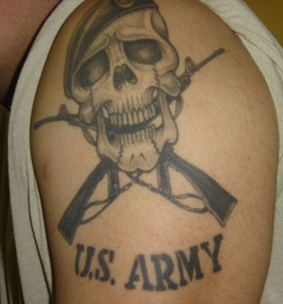 Skull and military style tattoos