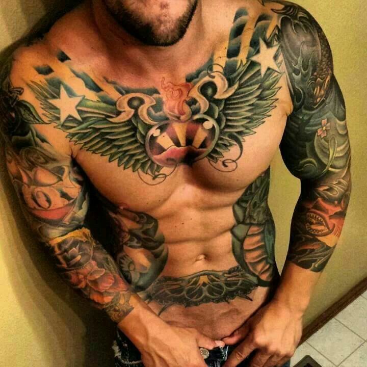 Strong men tattoo on chest