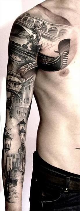 Town tattoo on chest