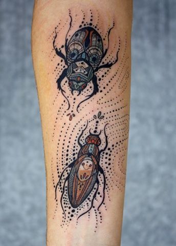 Two beetles insect tattoo