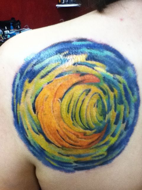 Watercolor moon tattoo