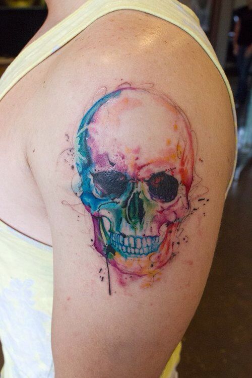 Watercolor skull tattoo