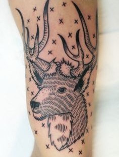 Adorable deer line tattoo on leg