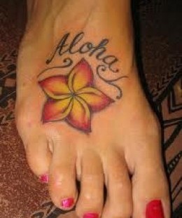 Aloha and red nails hawaiian style tattoo