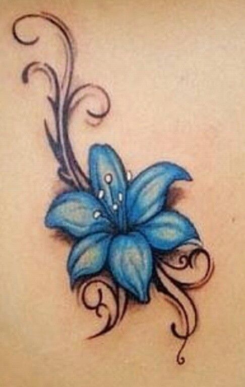 Amazing black blue flowers tattoos