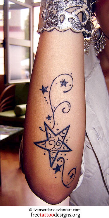 Amazing black star tattoo on arm