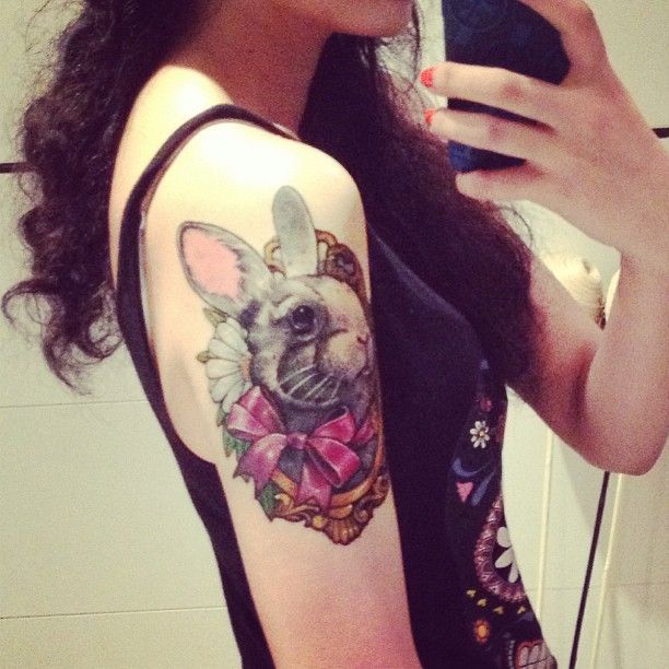 Amazing cute rabbit tattoo on arm