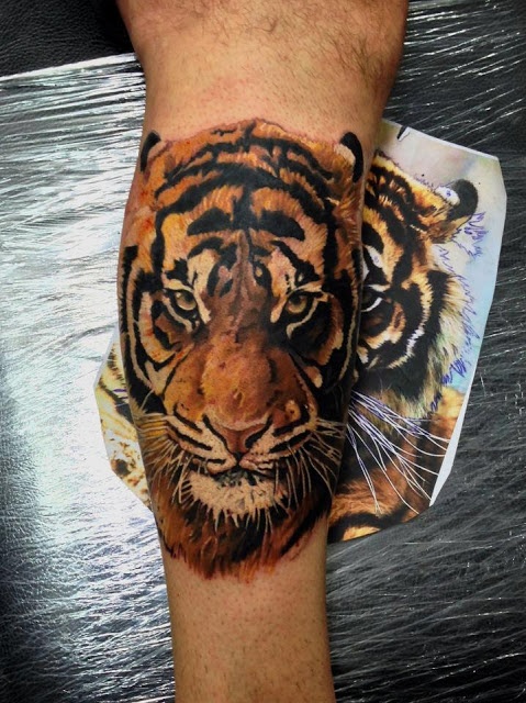 Amazing deep eyes tiger tattoo on arm