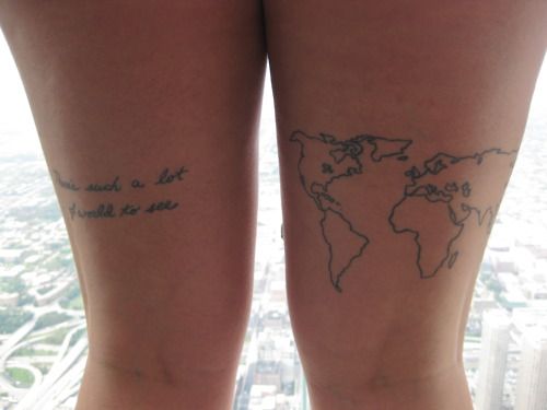 Amazing world quote tattoo on leg