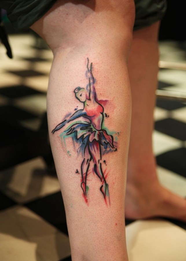 Awesome ballerina tattoo on leg