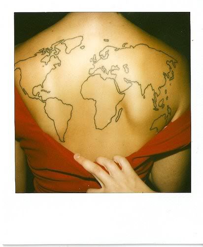 Awesome globe tattoo on back