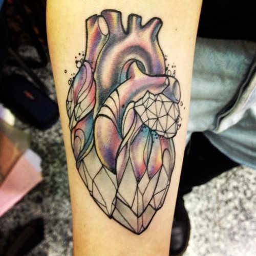 Awesome heart from crystal tattoo on leg