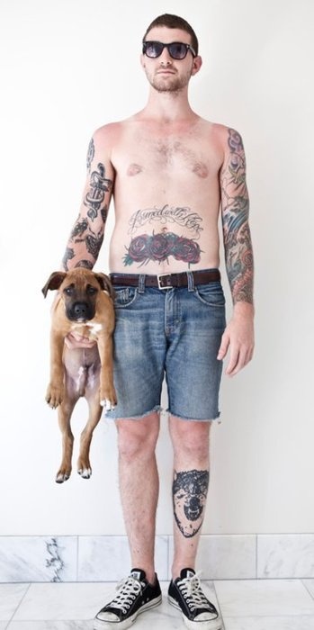 Awesome men’s and his dog tattoo on leg