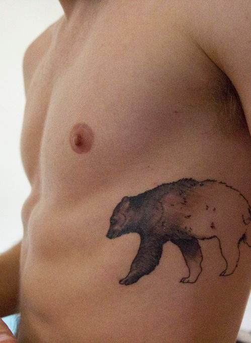 Awesome men’s bear tattoo on leg