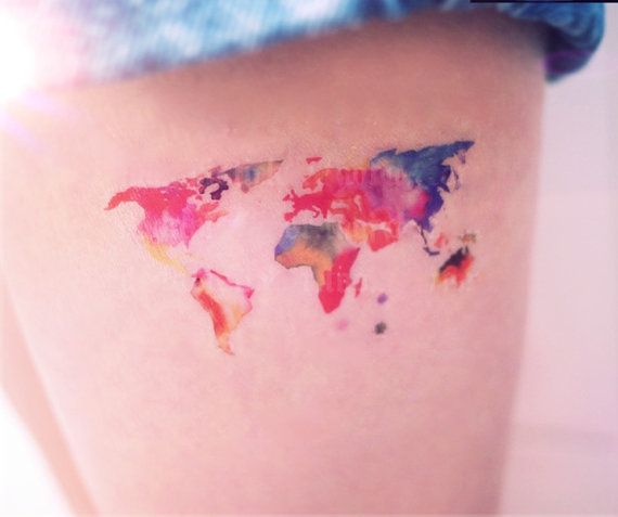 Awesome world watercolor tattoo