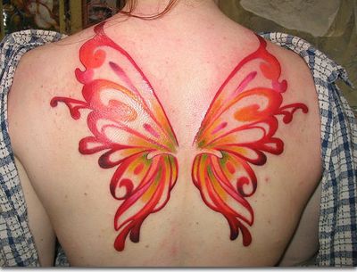 Back watercolor red butterfly tattooo