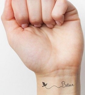 Believe and lovely bird tattoo