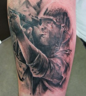 Black adorable soldier tattoo on arm