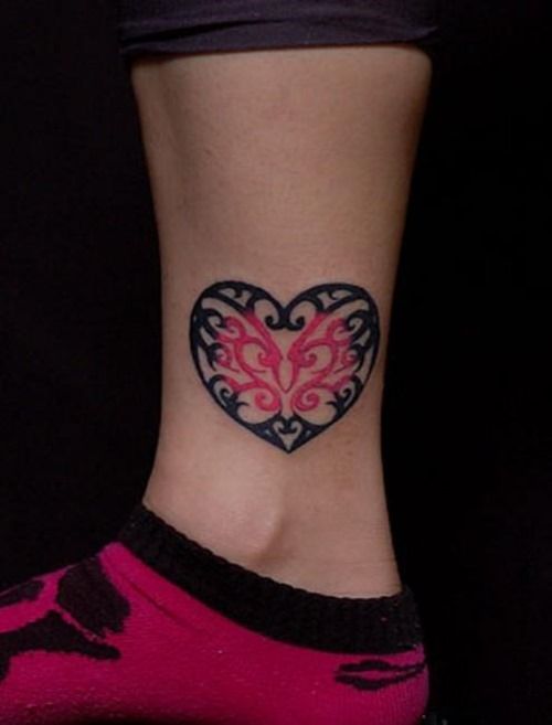 Black and pink heart tattoo