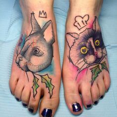 Black and pink rabbit tattoo on body