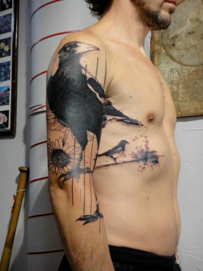 Black angry crow tattoo by Xoil