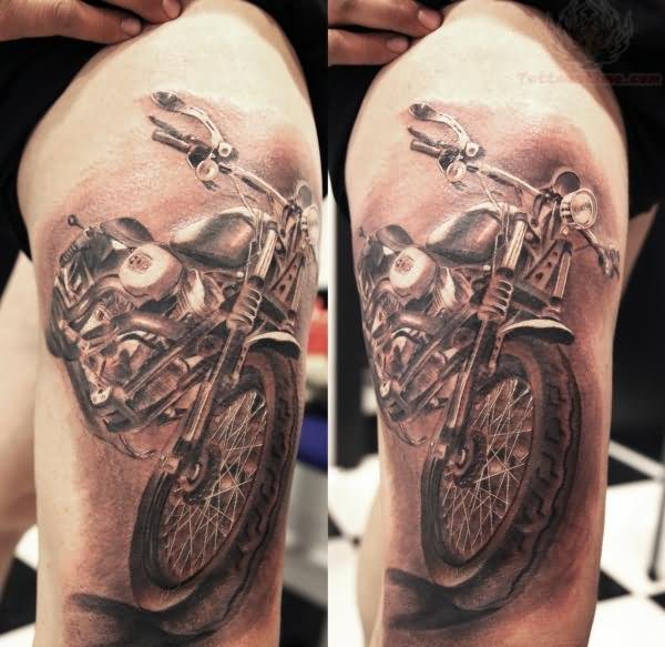 Black cool bicycle tattoo on leg