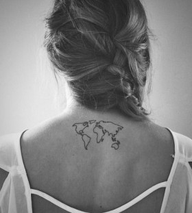Black cute map tattoo on back