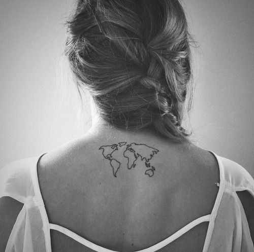 Black cute map tattoo on back