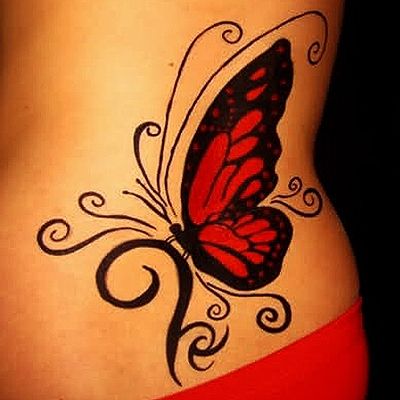 Black girl red butterfly tattooo