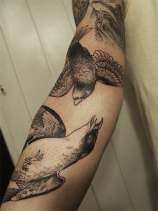 Black lovely bird tattoo on arm