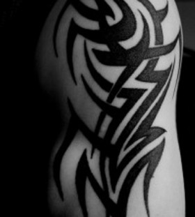 Black lovely tribal tattoo on shoulder