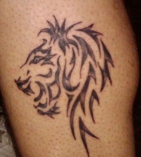 Black ornaments of lion tattoo on leg