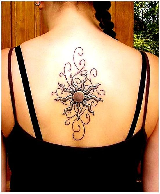 Black simple back sun tattoo