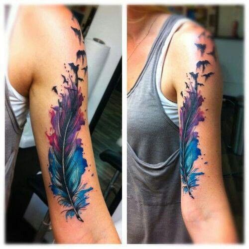 Blue and purple watercolor tattoo