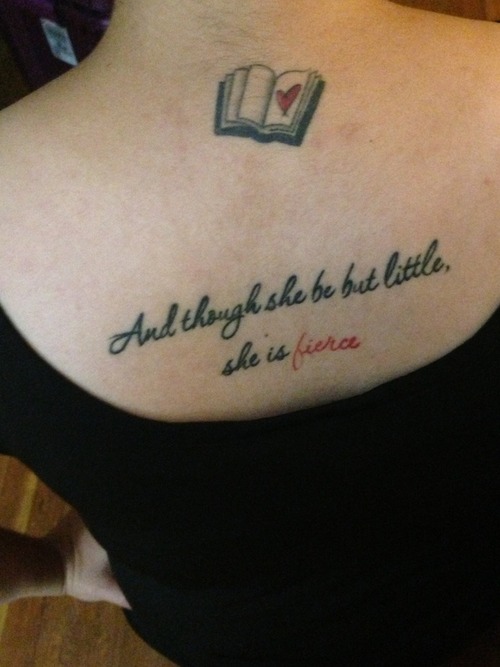 Book and lettering back book tattoo