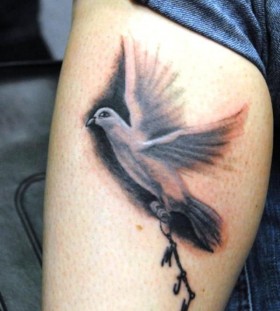 Brown lovely bird tattoo on leg