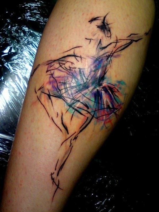 Colorful ballerina tattoo