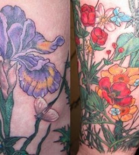 Colorful great looking poppy tattoo on leg